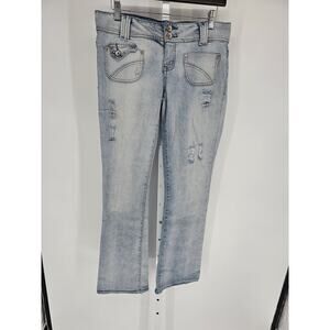 Vtg Y2K LEI Juniors Sz 9 Ashley Lowrise Bootcut Blue Jeans Light Wash Low Rise